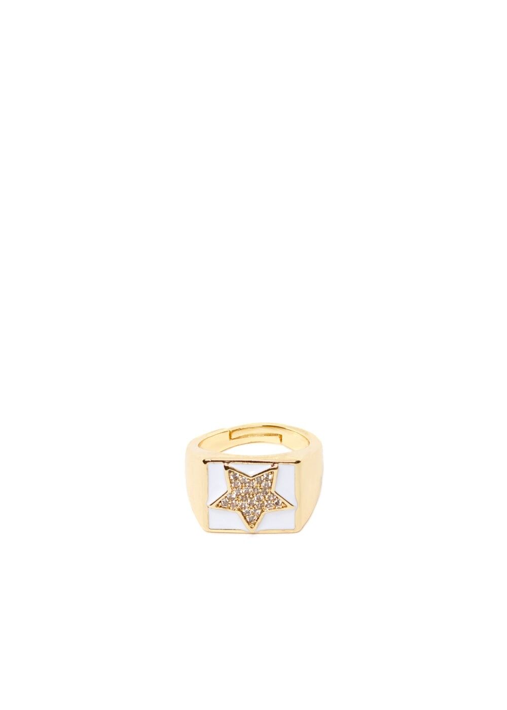 TEA RING WHITE STAR ZIRCON GOLD PLATED 14KT