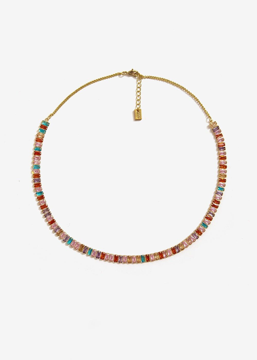 GOLD SHORT NECKLACE WITH MULTICOLOR CRYSTALS