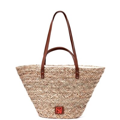 VICTORY BASKET IN NATURAL AND TAN STRAW
