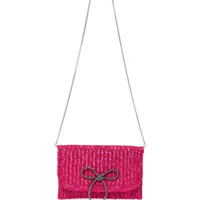 SIENNA BOW CLUTCH WITH FUSHIA BOW