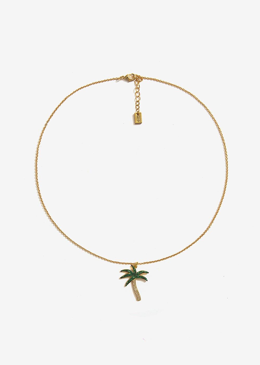 GOLD NECKLACE WITH PALM CHARM AND ZIRCONIA