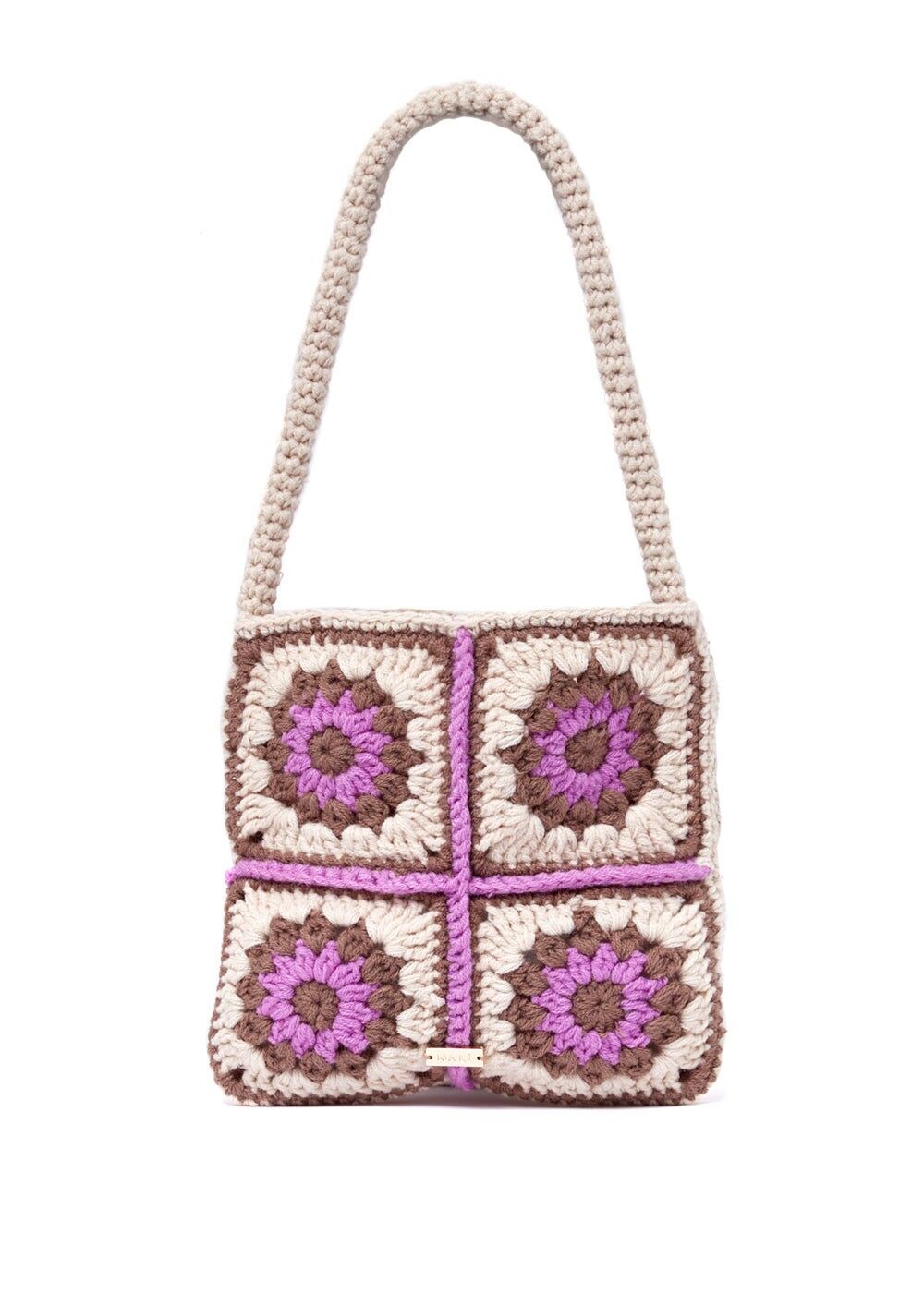 CROCHET SHOUDLER BAG IN LILAC C AND PINK