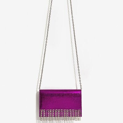 METALLIC FUCHSIA CLUTCH WITH RHINESTONES