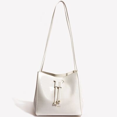WHITE CROC-EFFECT BUCKET BAG