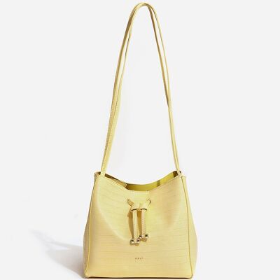 YELLOW CROC-EFFECT BUCKET BAG