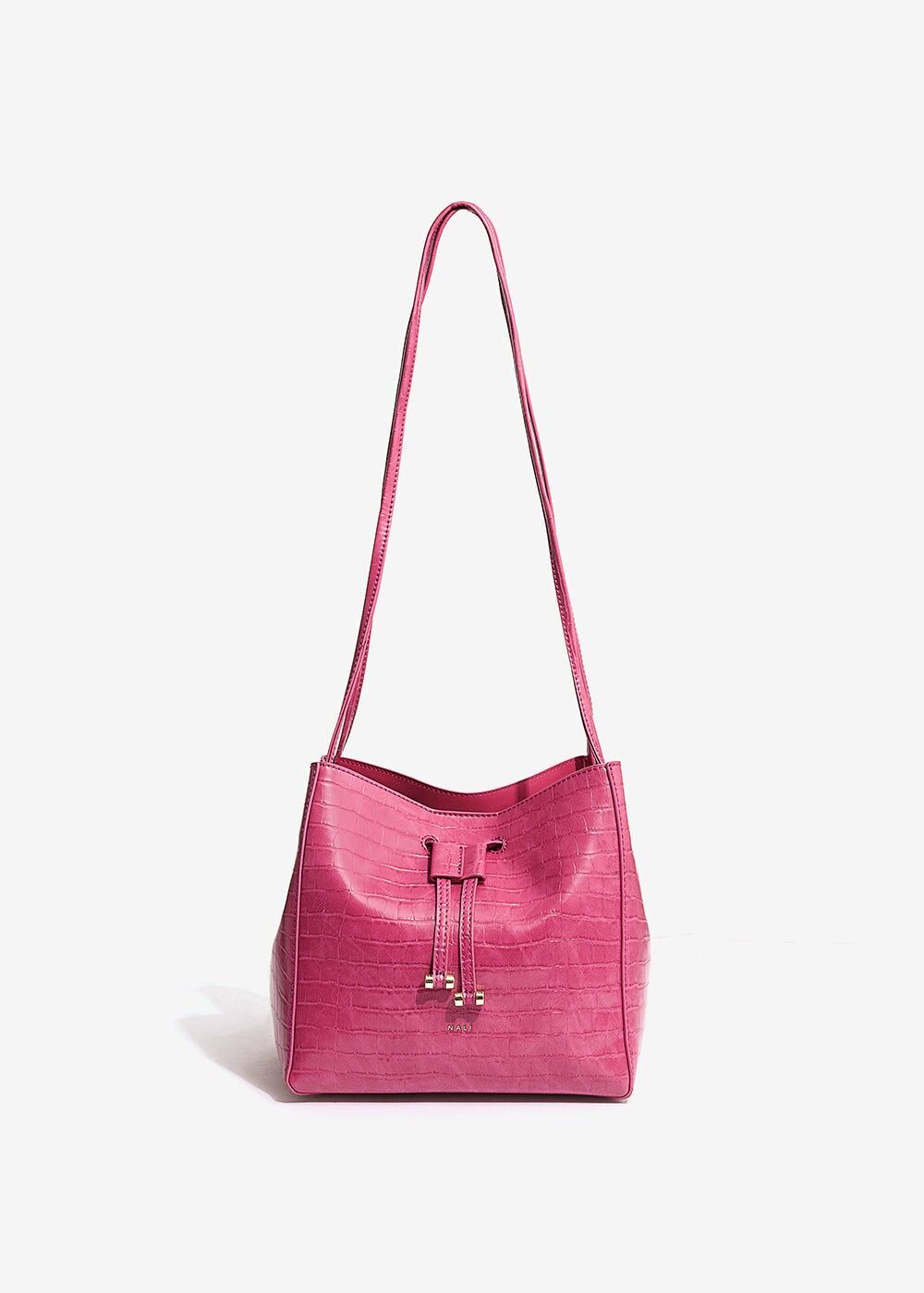 FUCHSIA CROCODILE EFFECT BUCKET BAG
