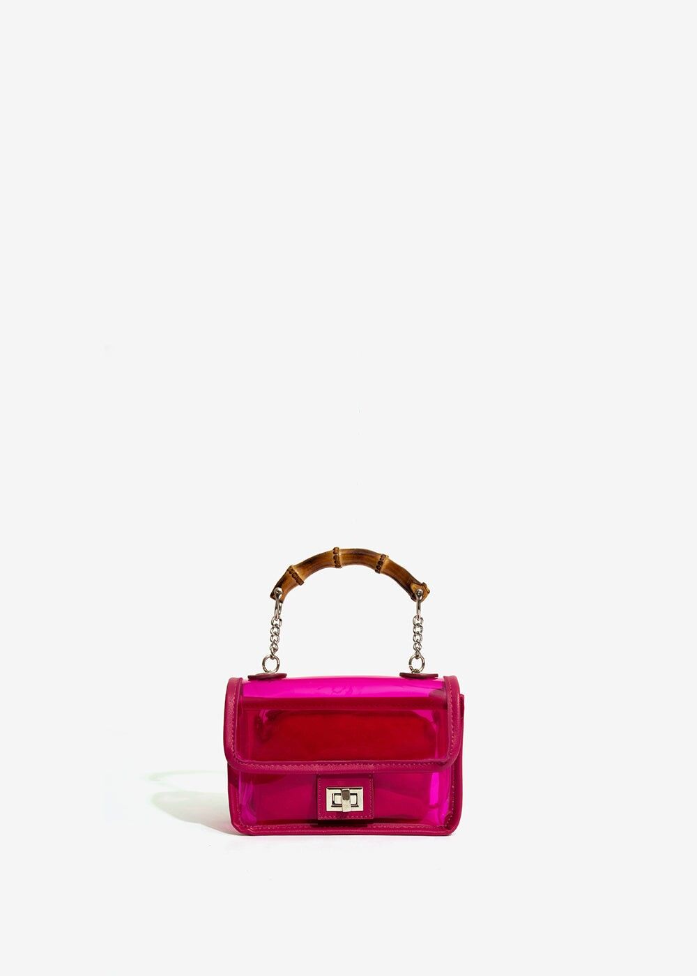 HANDBAG IN PVC FUCHSIA TRIMS AND BAMBOO HANDLE
