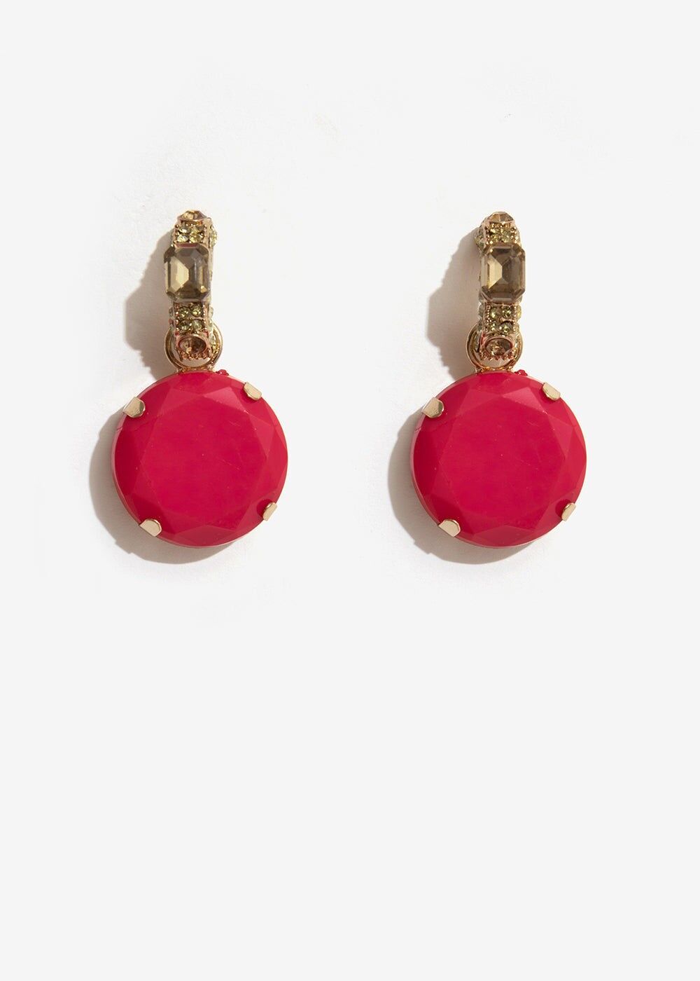 GOLD EARRINGS WITH FUCHSIA STONE PENDANT