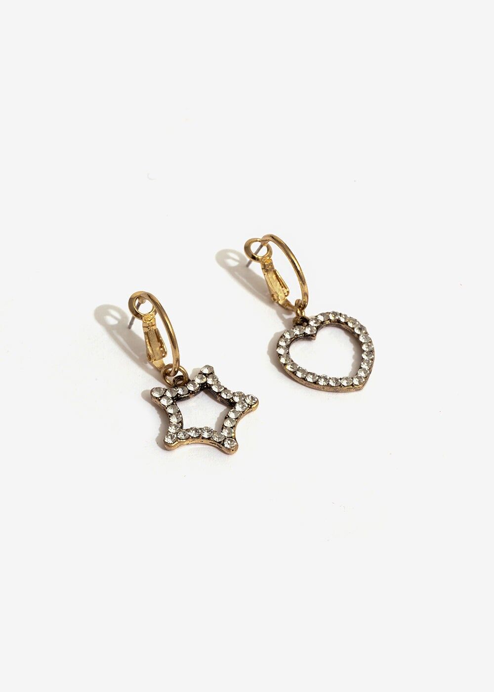 PETITES BOUCLES D'OREILLES CRÉOLES EN OR AVEC ÉTOILE ET COEUR