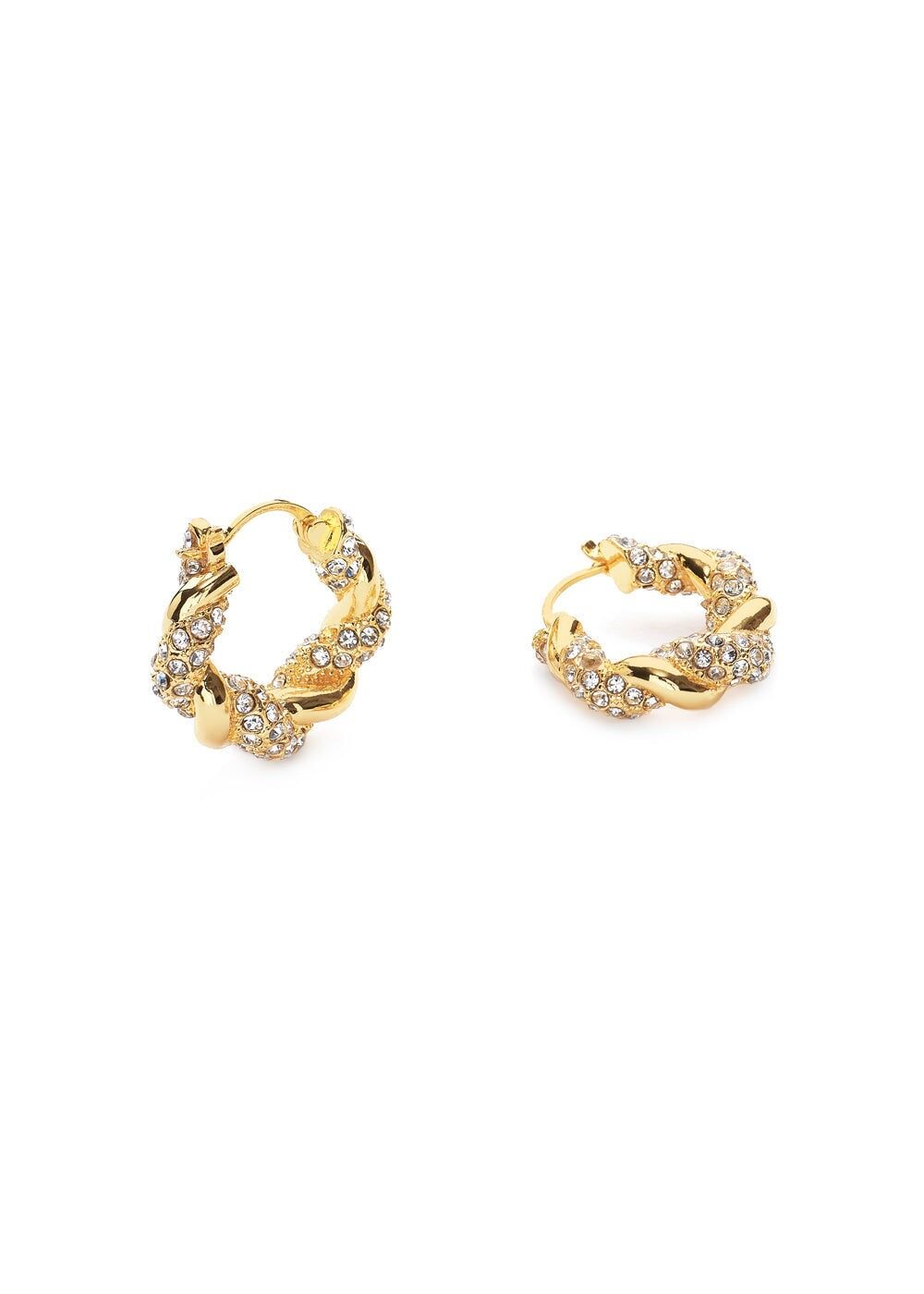 BOUCLES D'OREILLES CRÉOLES SPIRALE AVEC CRISTAUX PLAQUÉ OR 18K