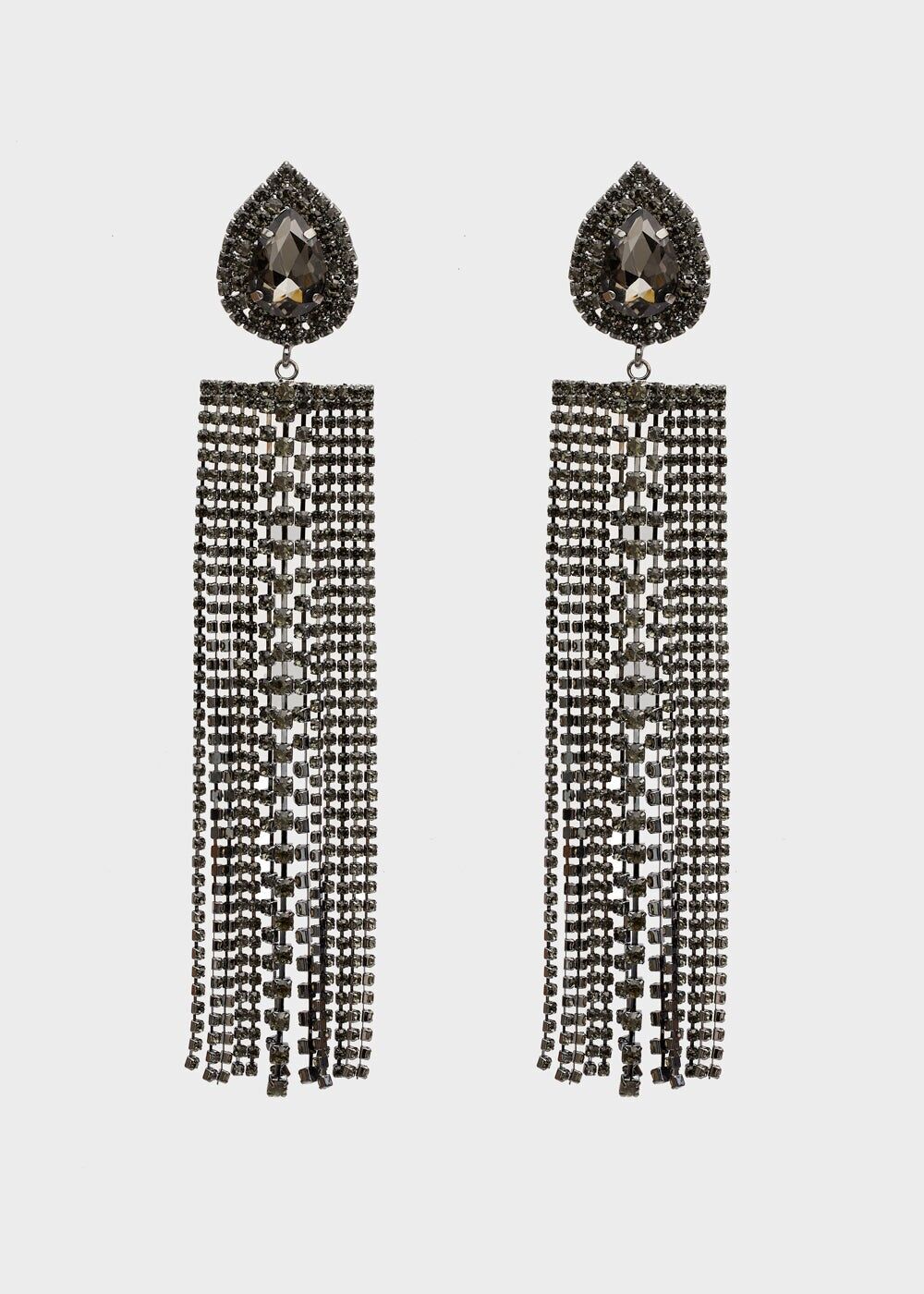 BOUCLES D'OREILLES LONGUES EN GOUTTE AVEC PENDENTIFS EN CRISTAL