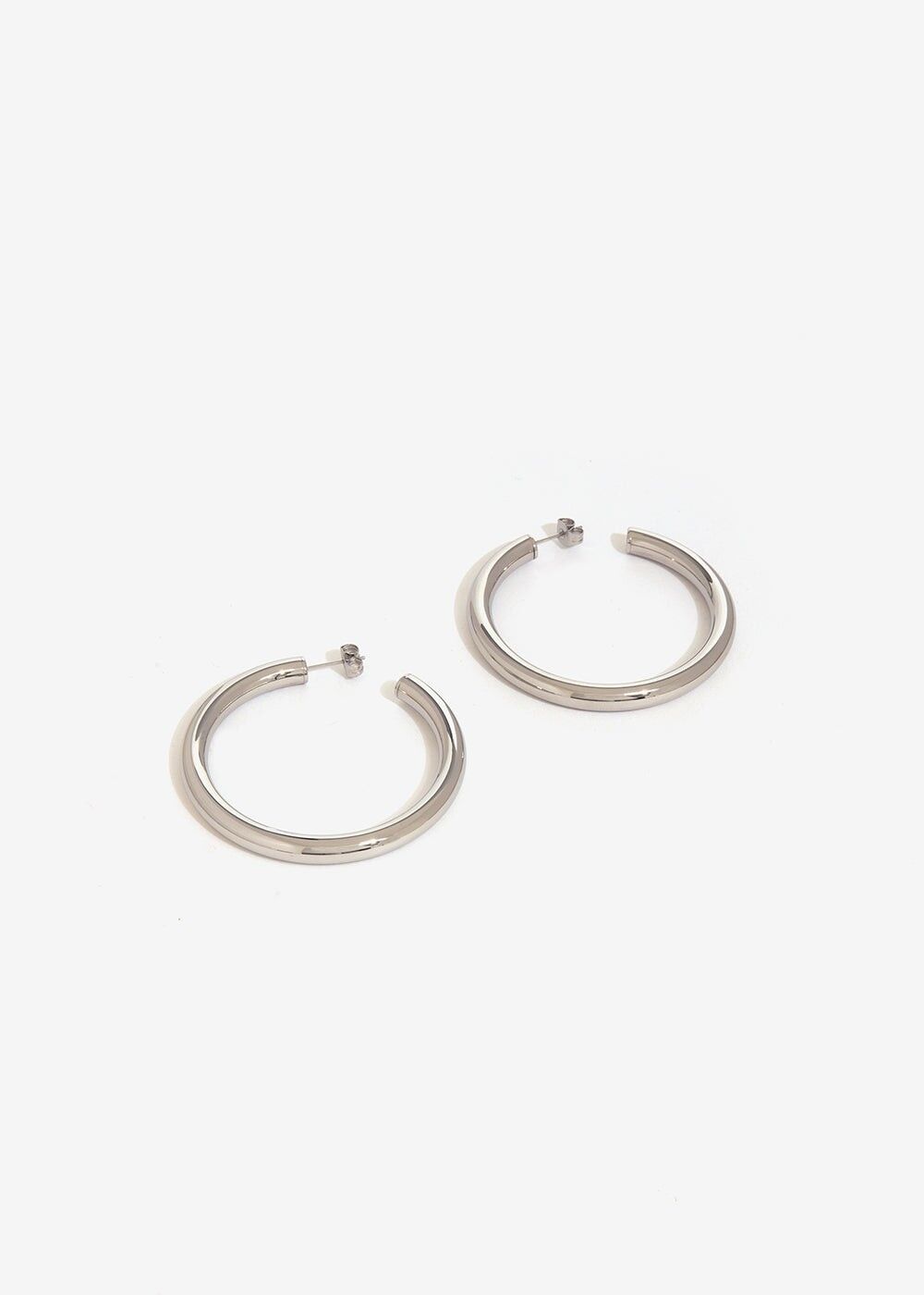 LARGE SILVER TUBULAR HOOP EARRINGS
