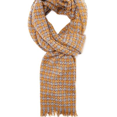ÉCHARPE PIED-DE-POULE LOLLI BEIGE ET MOUTARDE