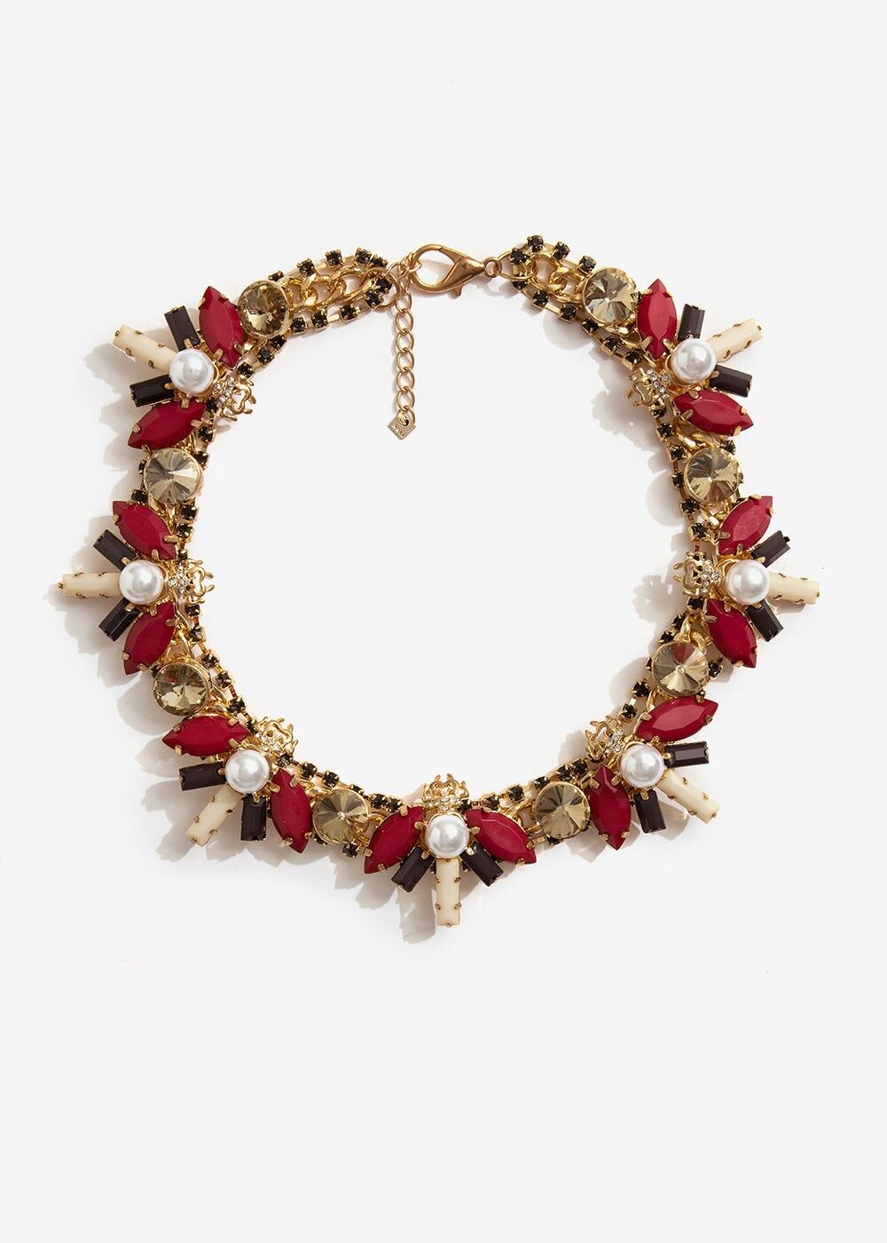 SHORT NECKLACE WITH IVORY AND BORDEAUX STONES