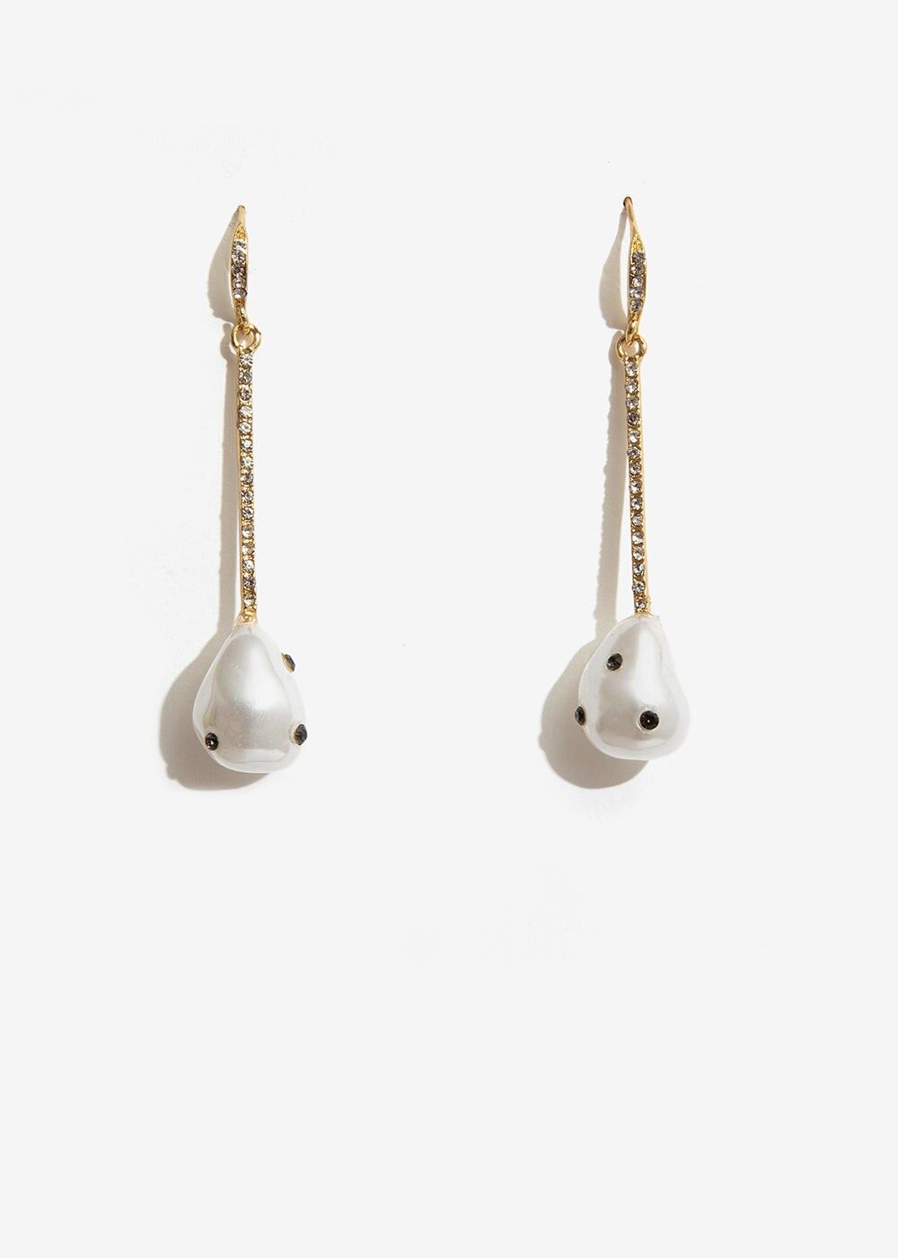 GOLD EARRINGS WITH STRASS AND PEARL PENDANT