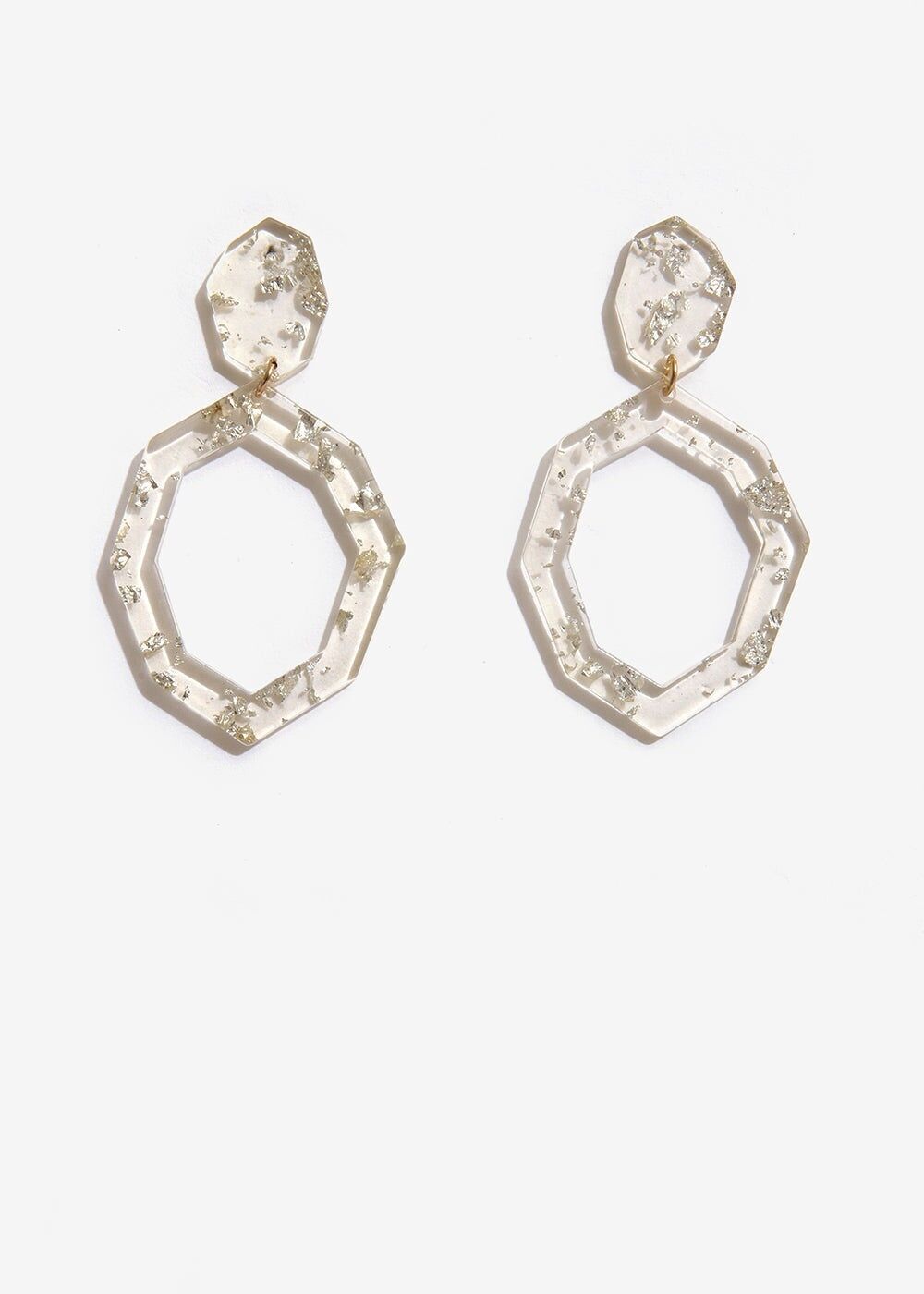 WHITE EARRINGS WITH OCTAGONAL PENDANT