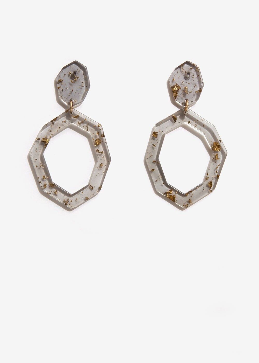 GRAY EARRINGS WITH OCTAGONAL PENDANT