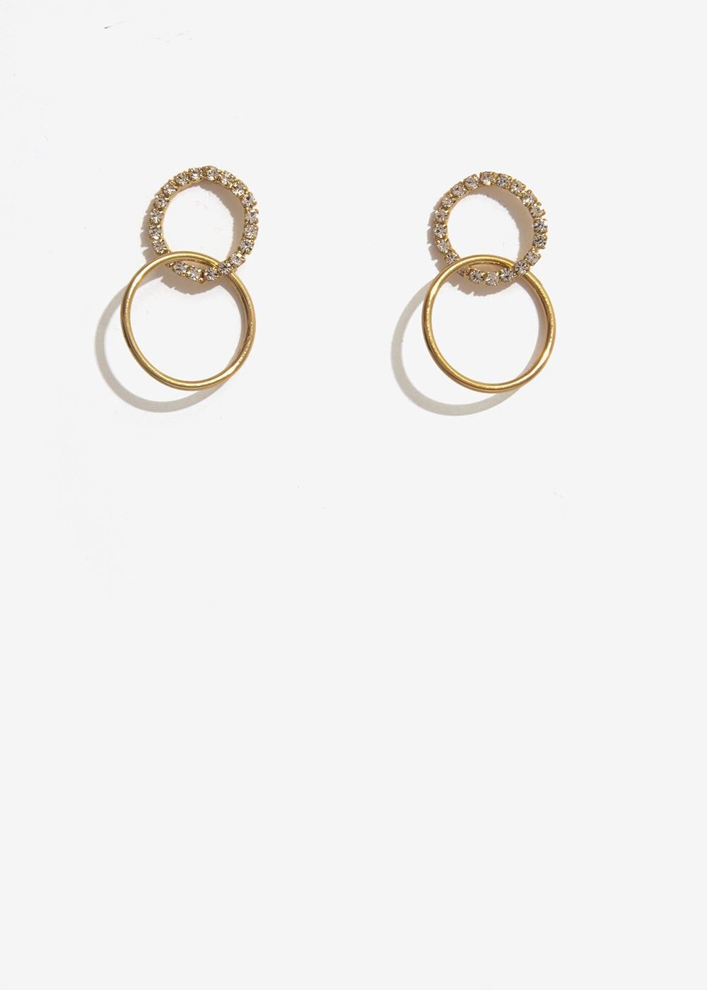 GOLD EARRINGS WITH CRYSTALS AND CIRCLE