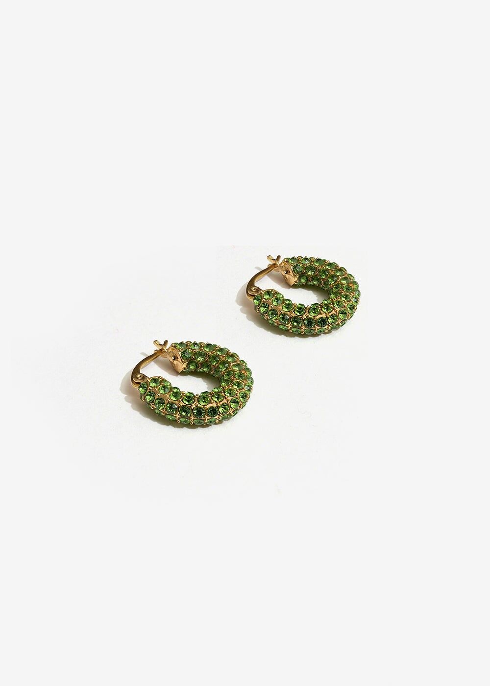 SMALL HOOP EARRINGS WITH GREEN CRYSTALS