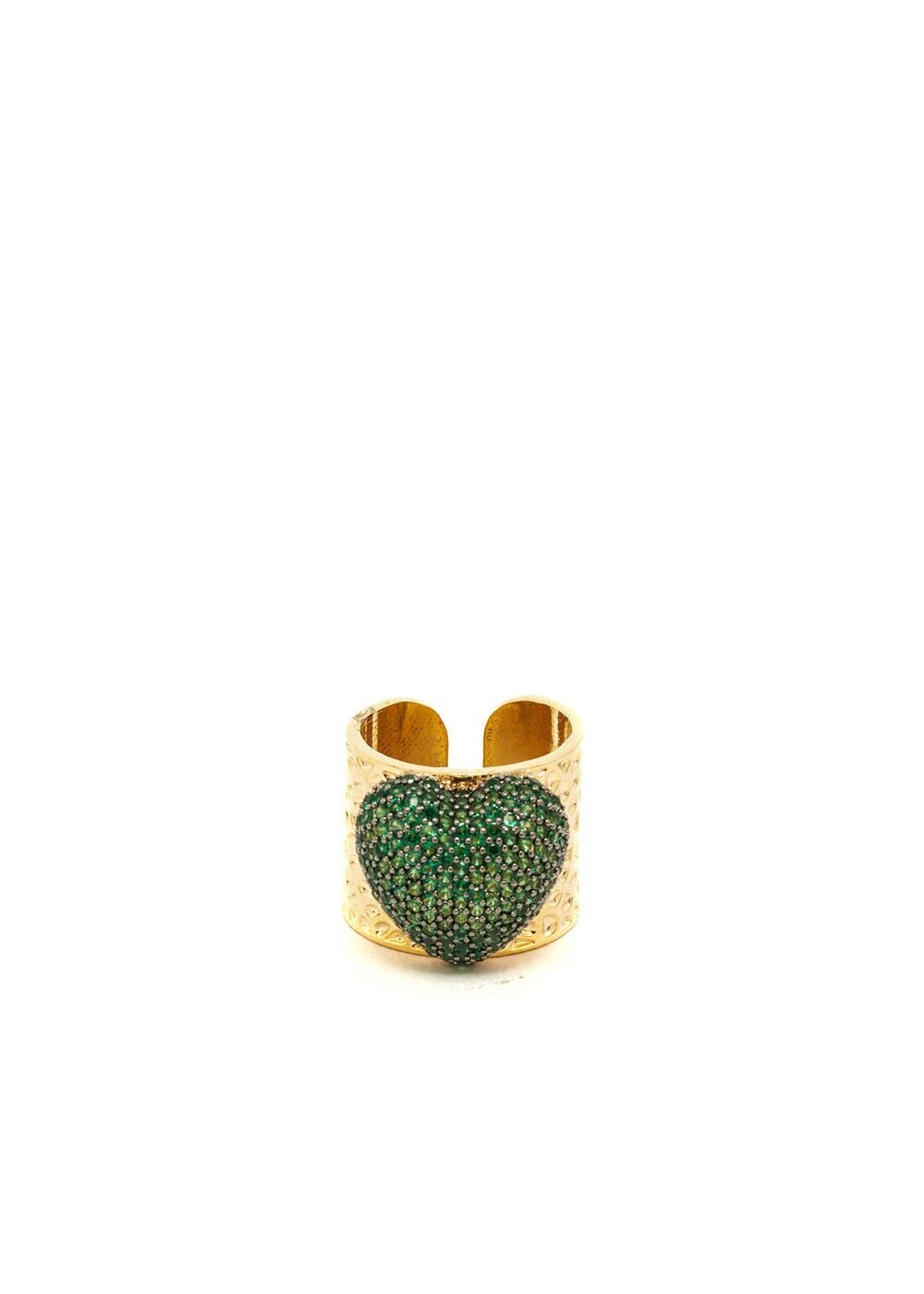 BAGUE ZARA COEUR VERT PLAQUÉ OR 14K