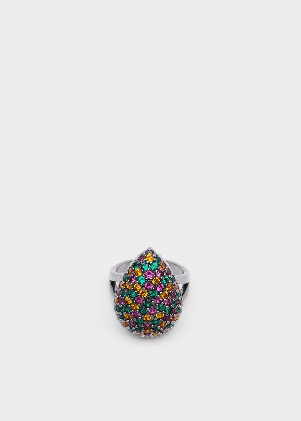 TEARDROP RING WITH COLORED CRYSTALS