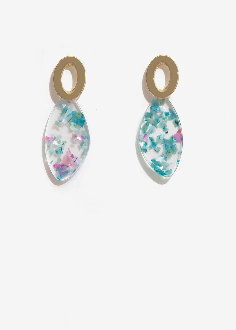 GOLD DROP EARRINGS IN LIGHT BLUE RESIN