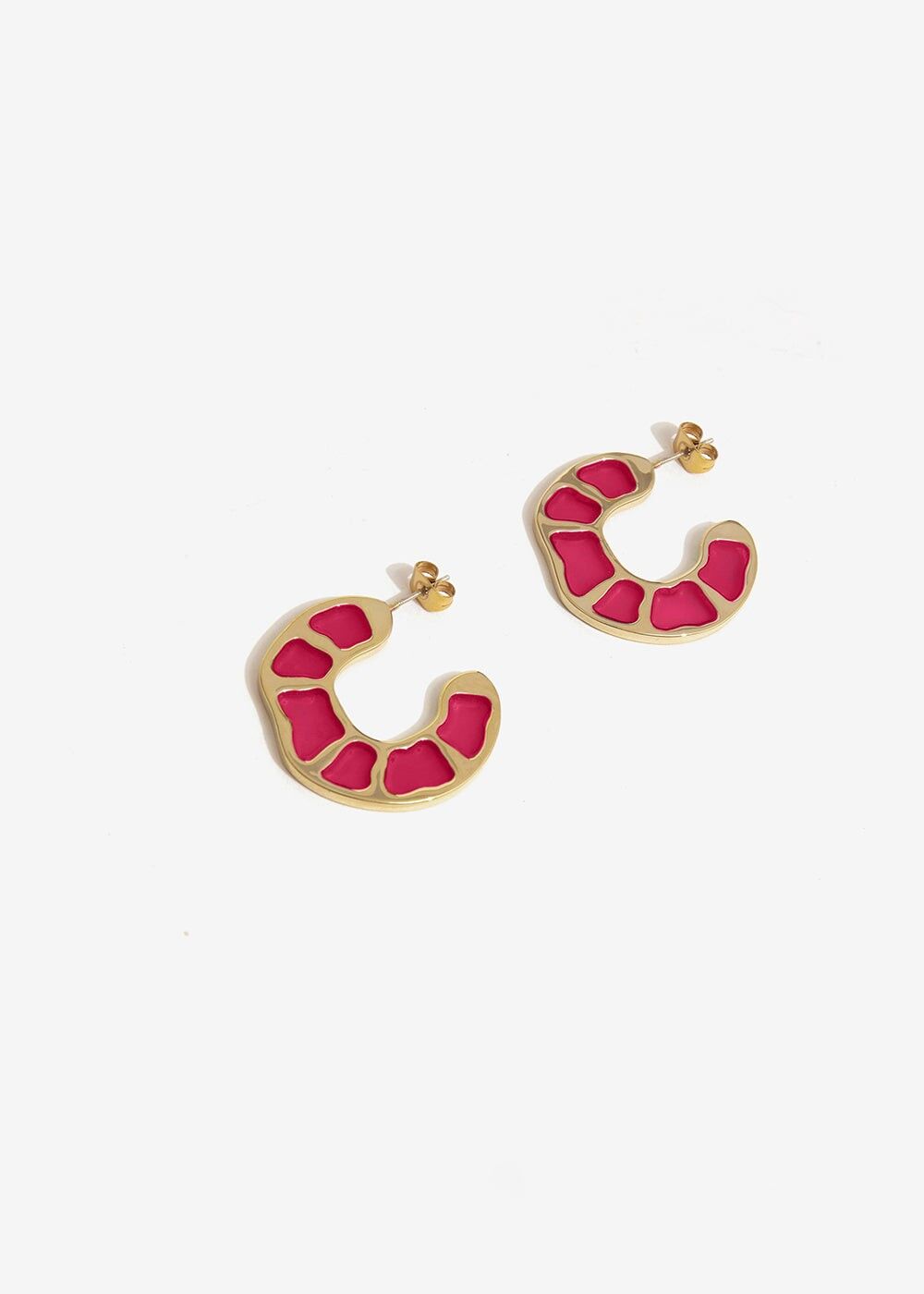 GOLD AND FUCHSIA HALF MOON EARRINGS