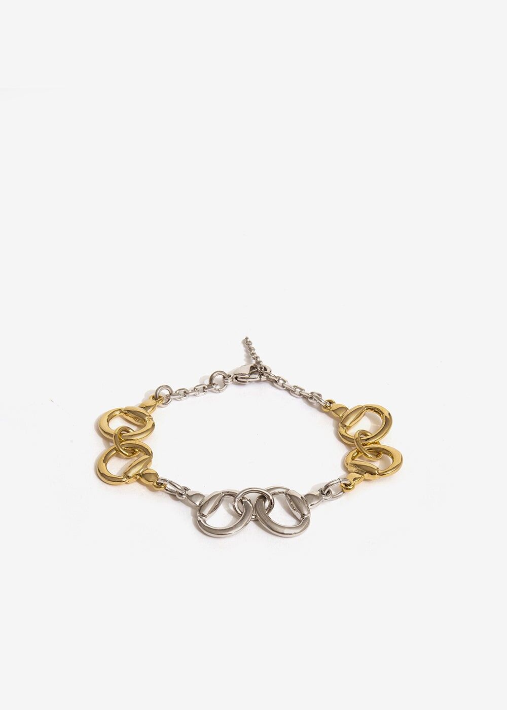 BRACELET WITH GOLD AND SILVER CHAIN RINGS