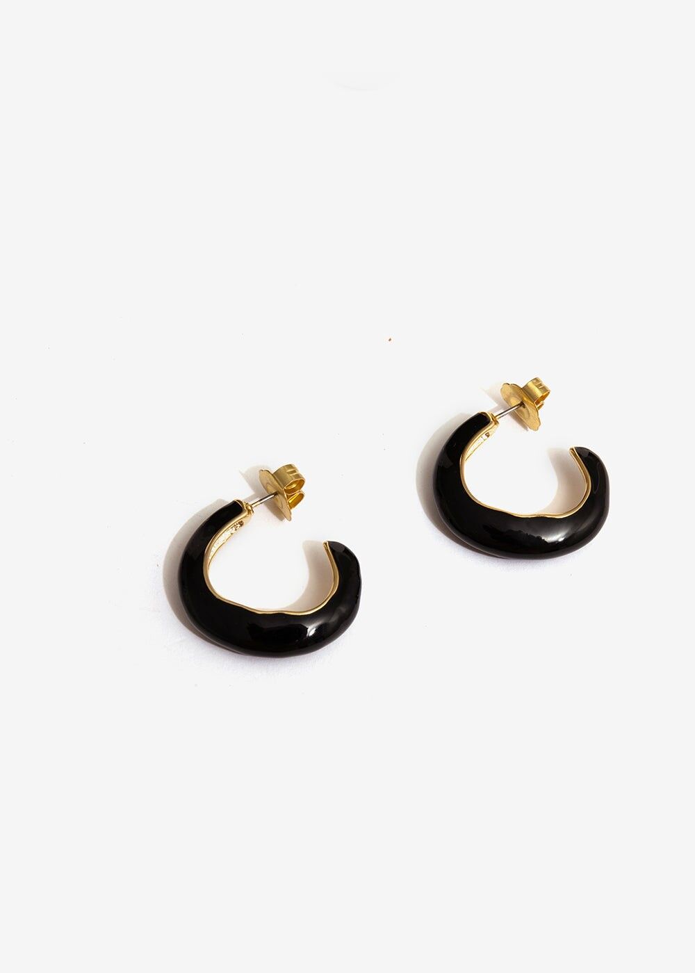 BOUCLES D'OREILLES CERCLE MOYEN EN OR ET ÉMAIL NOIR