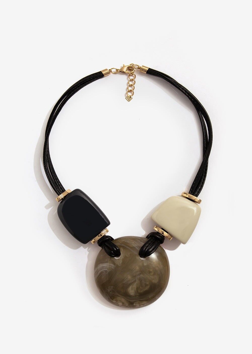 COLLIER COURT EN RÉSINE NOIRE BEIGE ET GRISE