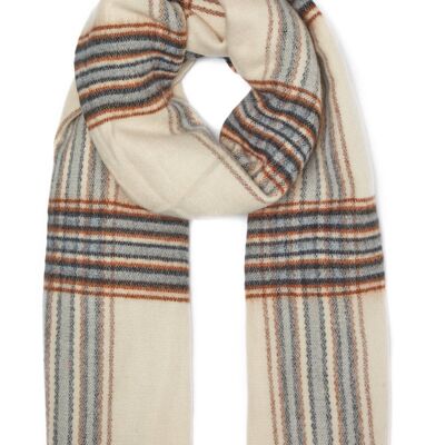 ÉCHARPE BEIGE À CARREAUX À FRANGES