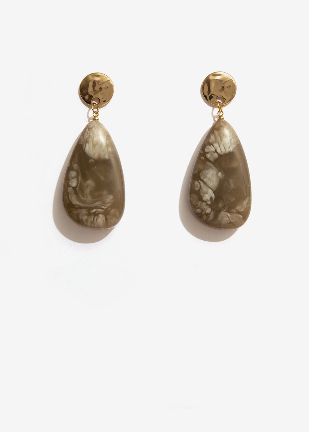GOLD EARRINGS WITH GRAY RESIN DROP PENDANT