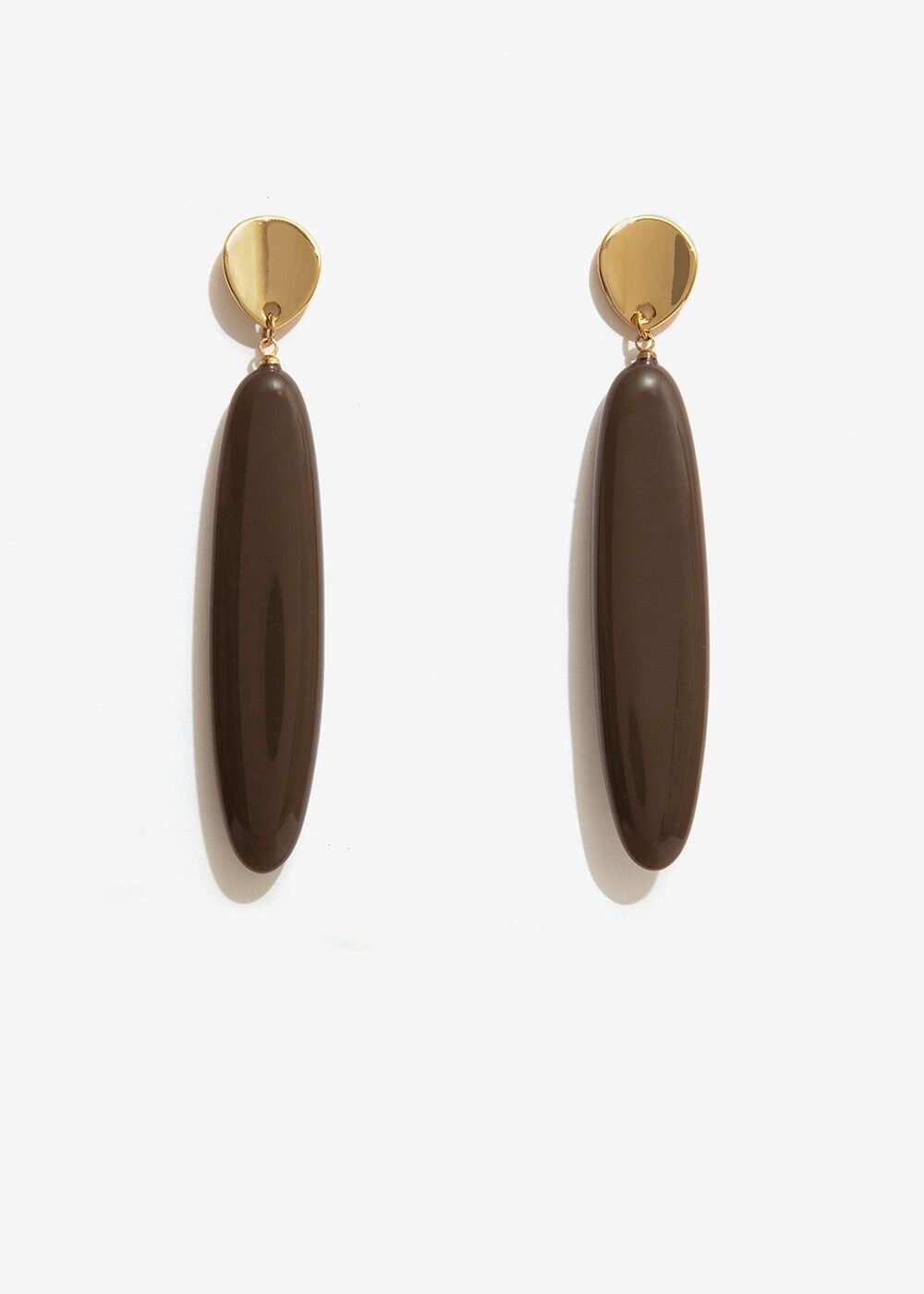 GOLD EARRINGS WITH GRAY RESIN PENDANT