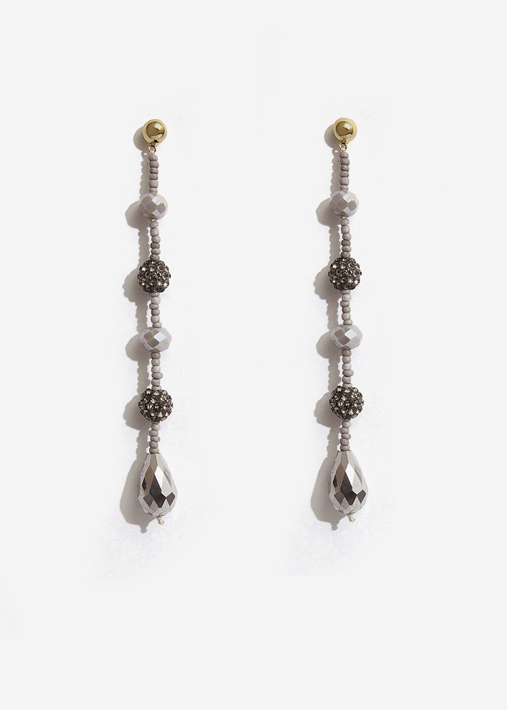 LONG PENDANT EARRINGS WITH GRAY CRYSTALS