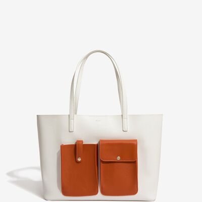 WHITE SHOULDER BAG WITH ORANGE POCKETS