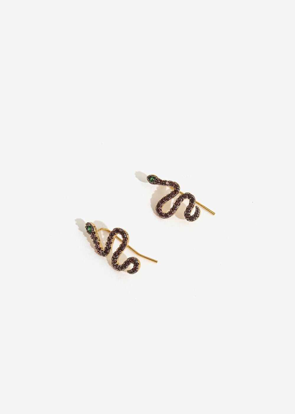 GOLD EARRINGS WITH SNAKE DESIGN AND BLACK ZIRCONIA