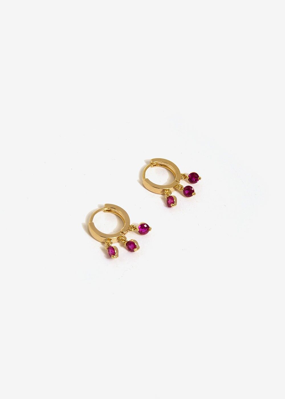 SMALL HOOP EARRINGS WITH FUCHSIA PENDANTS