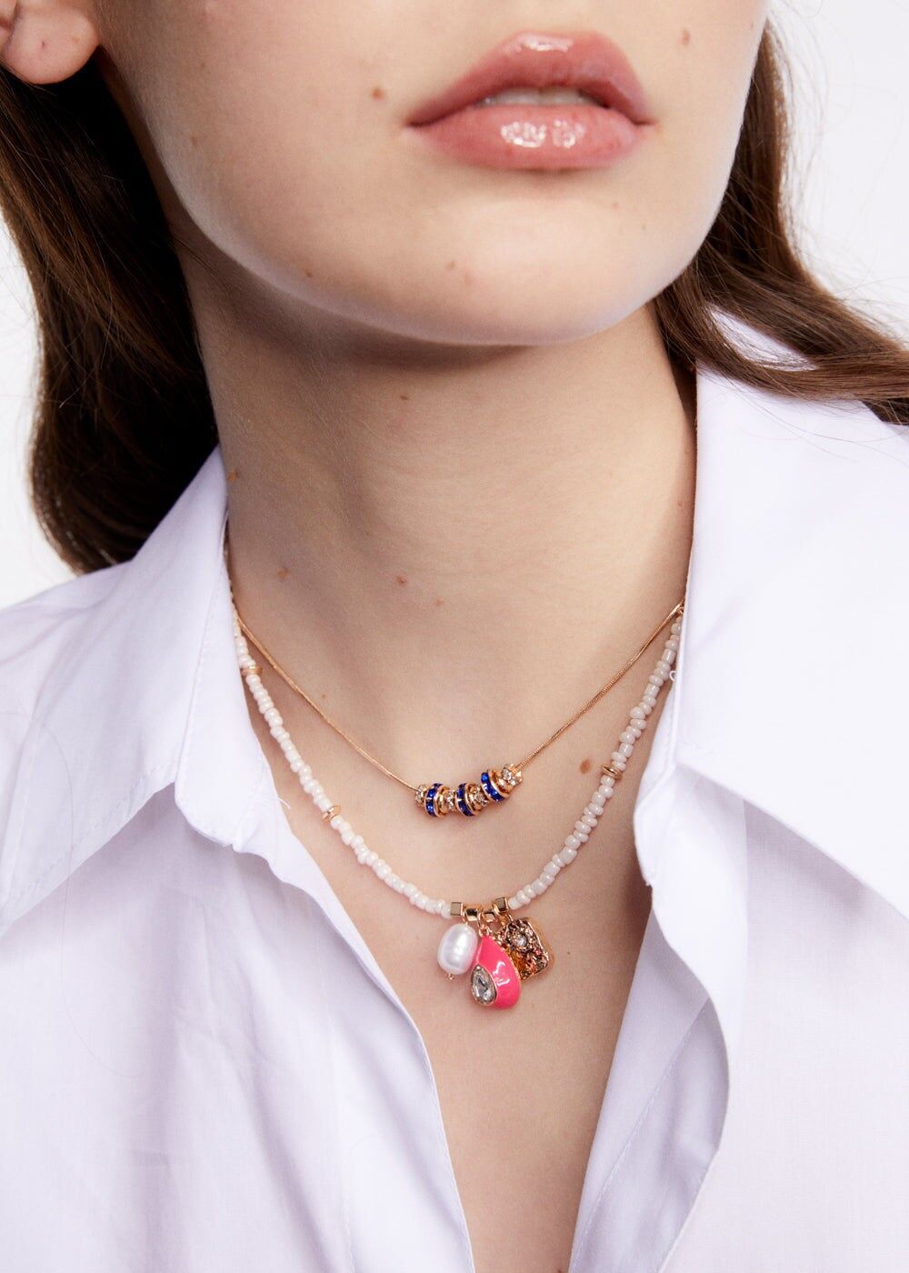 HALSKETTE MIT ROSA PERLEN + FUCHSIA-ANHÄNGER