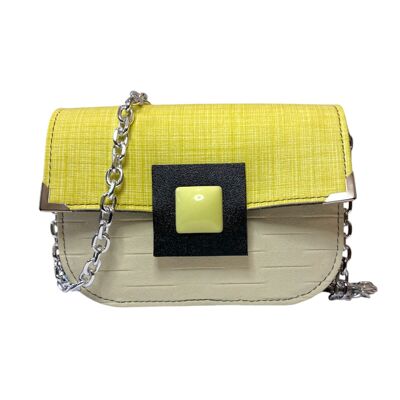 Chicca Mini Alcantara Lima y Crema - Bolso bandolera con bandolera