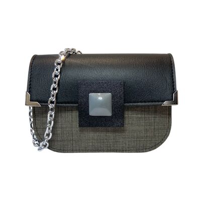 Chicca Maxi Alcantara Noir et Gris - Sac bandoulière
