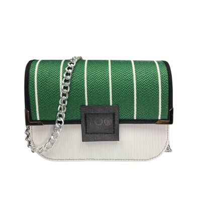 Chicca Maxi Rafia Vert et Blanc - Sac messager avec bandoulière