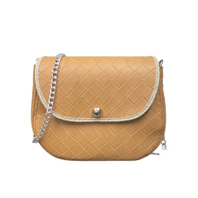 Bolso de diario - Bolso de hombro para mujer de cuero vegano con cuerda tejida