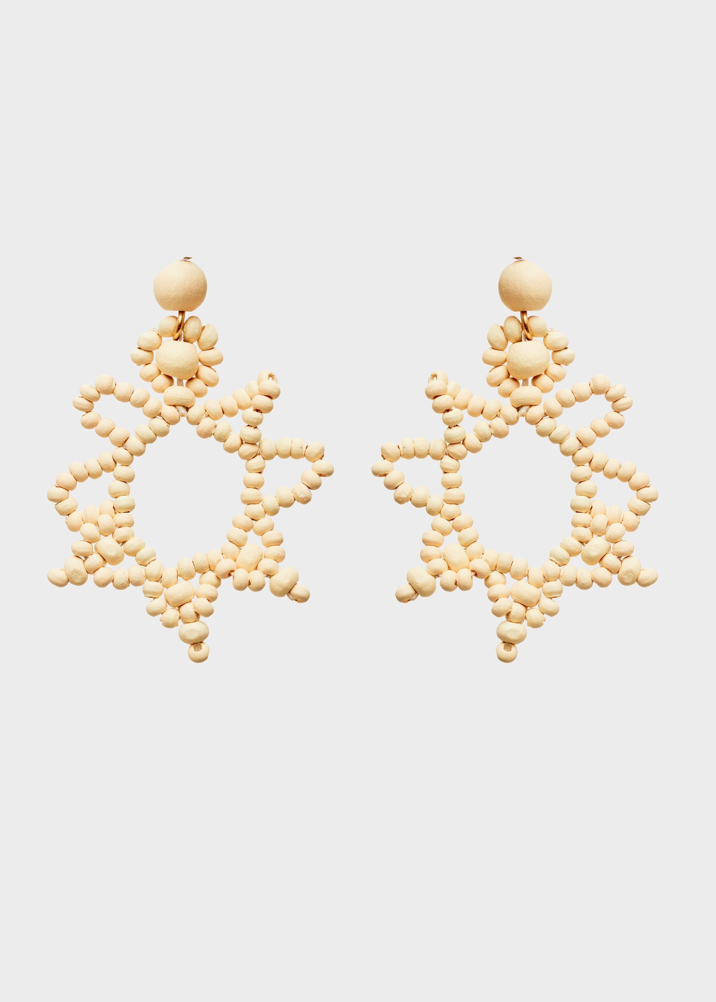 MARINA FLOWER EARRINGS WITH CREAM WOOD BEADS