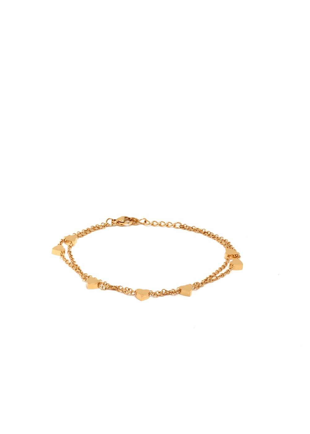 LEO ARMBAND DOPPELKETTE HERZEN GOLDFARBE