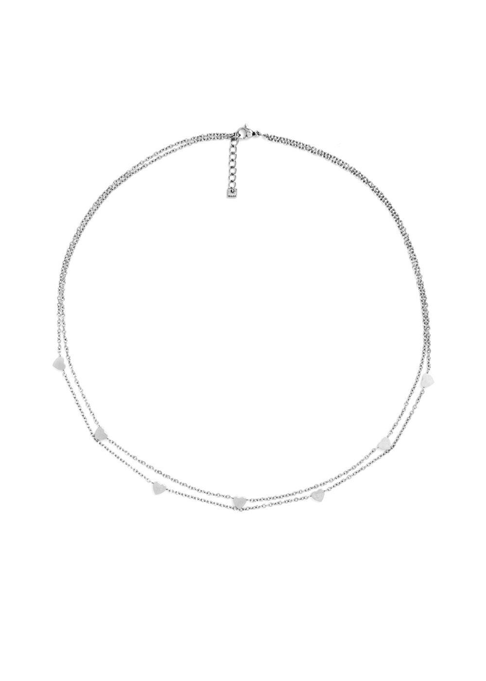 LEO NECKLACE DOUBLE CHAIN HEARTS SILVER COLOR