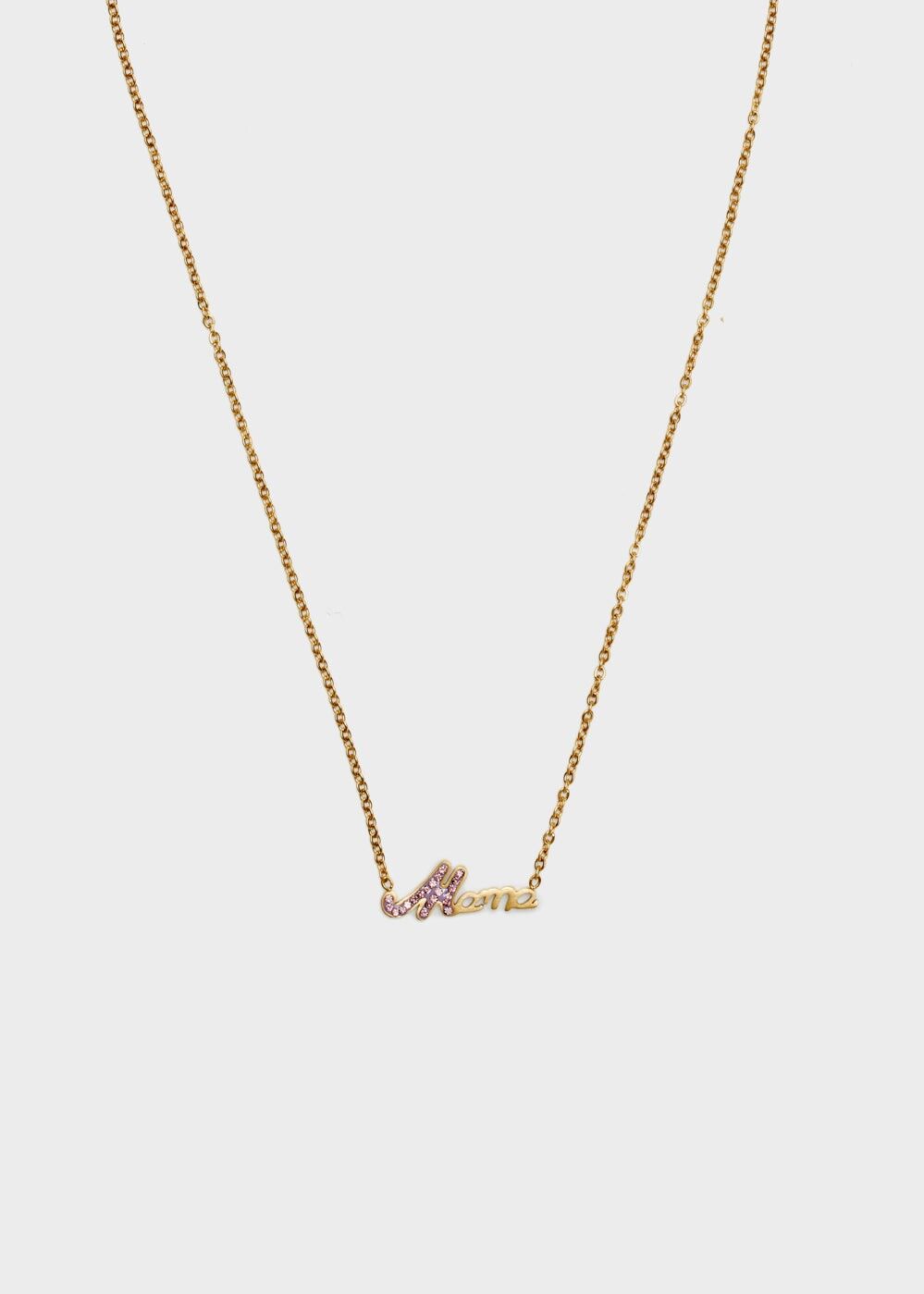 GOLD NECKLACE MAMA PURPLE STONES STAIN. STEEL