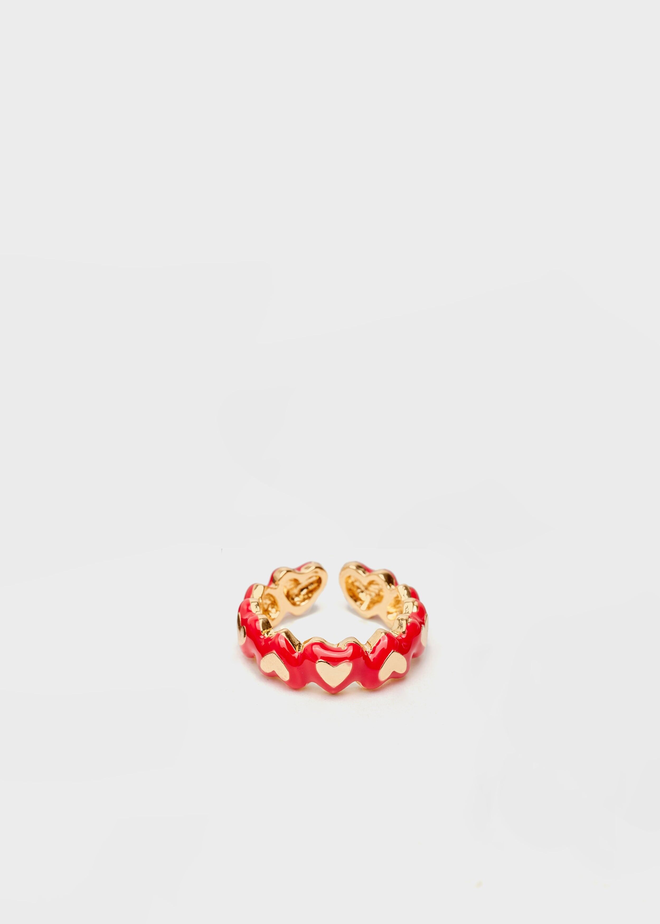 DELFI ENAMEL HEART RING IN RED