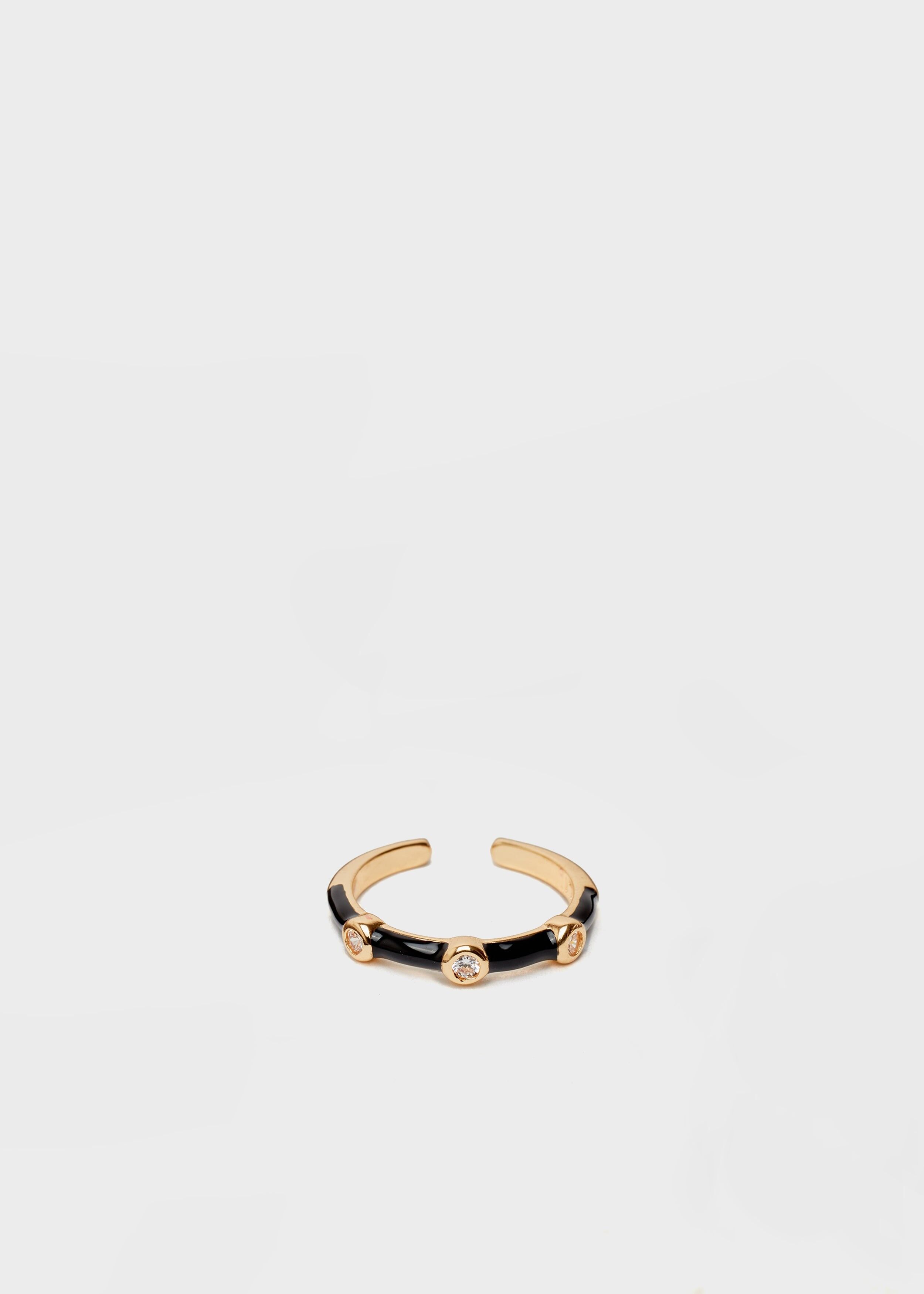 DEVON ENAMEL RING BLACK WITH ZIRCONS