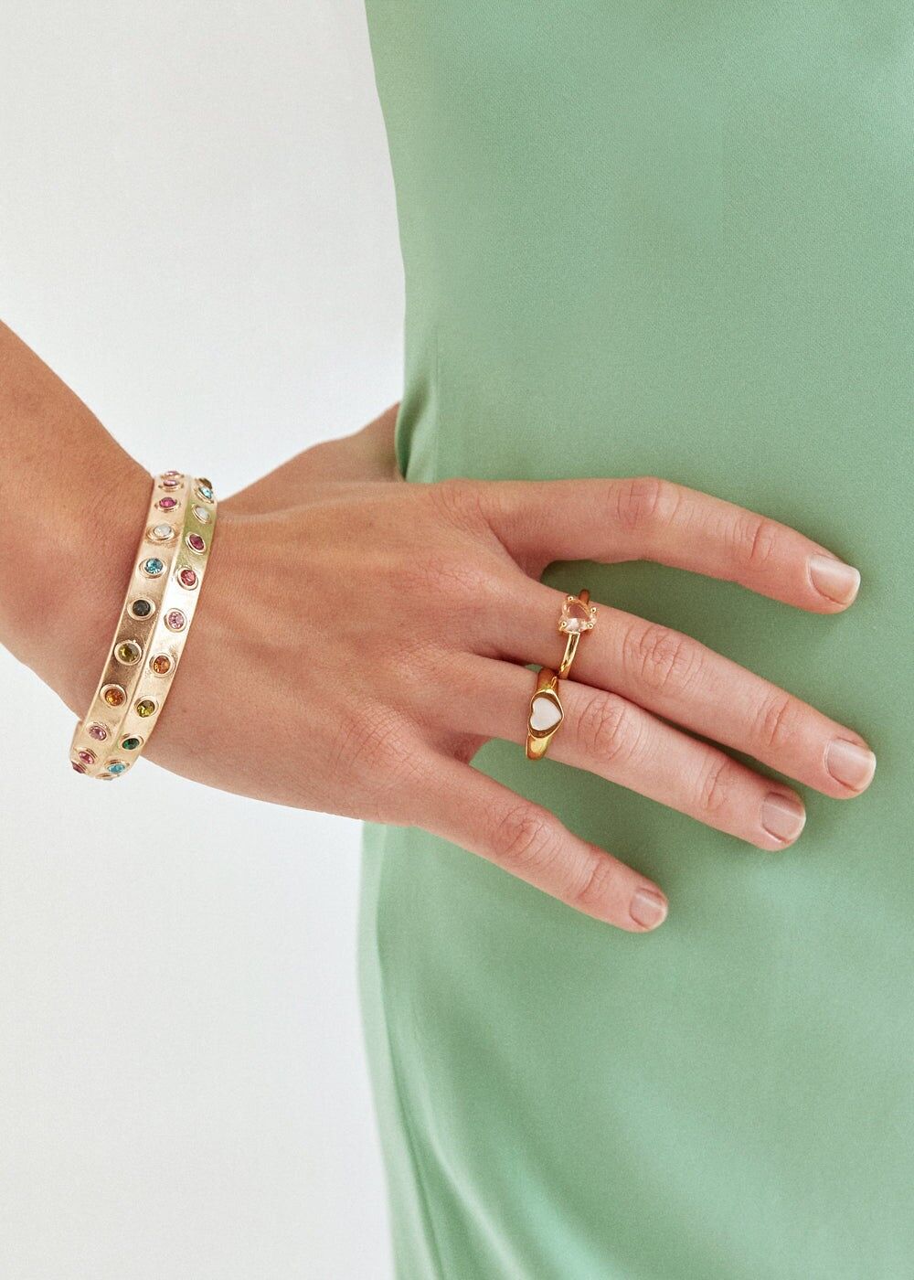 GOLD RIGID BRACELET W/ MULTICOLOR CRYSTALS