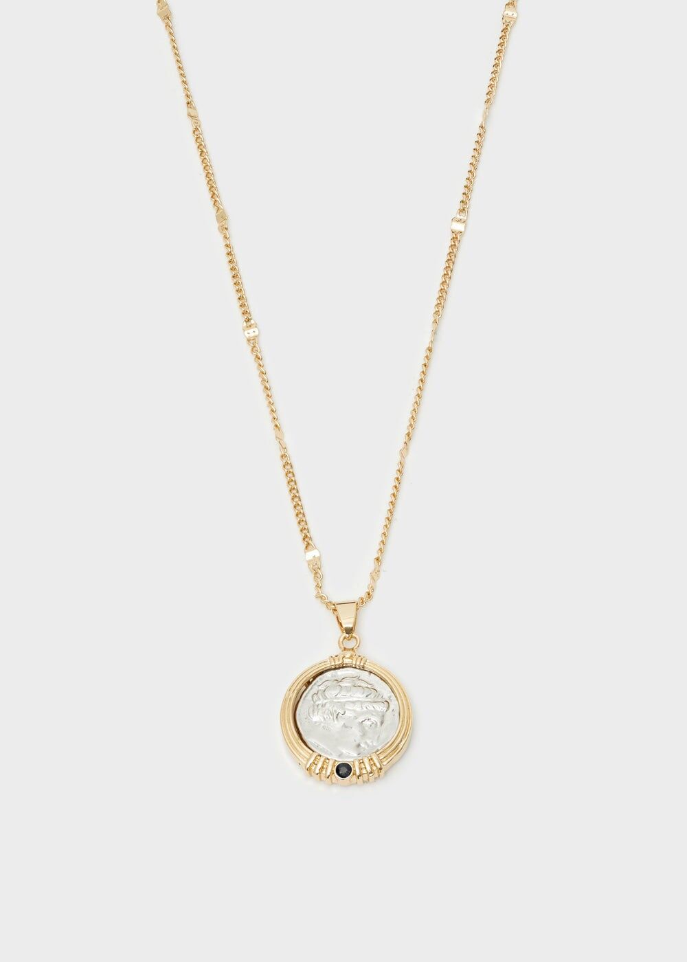 COLLAR COLGANTE MONEDA DE PIEDRA FINA NEGRA